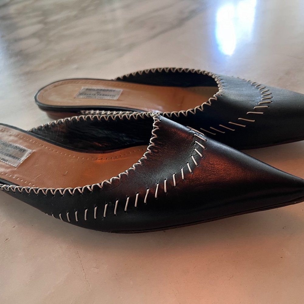 Philosophy by Alberta Ferretti Leather Mules, black/white, size 38